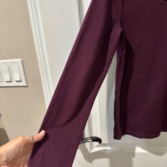 Chaps Burgundy Wine Lace Long Sleeve Top - Picture 4 of 6